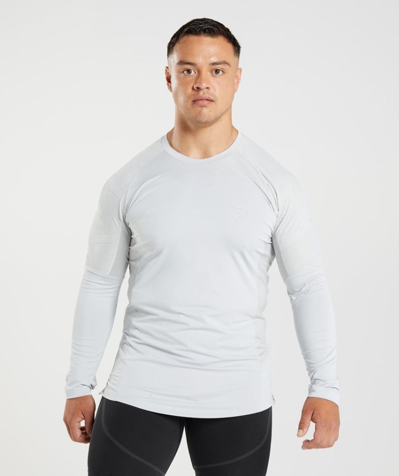 Men\'s Gymshark 315 Long Sleeve T-Shirts Light Grey | NZ 9IJTDP